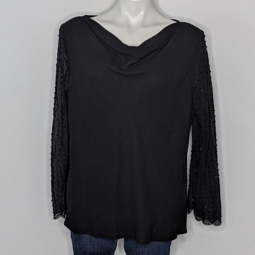 ✨3/$15 SL Fashion Black Beaded Slouch Neck Blouse 16W